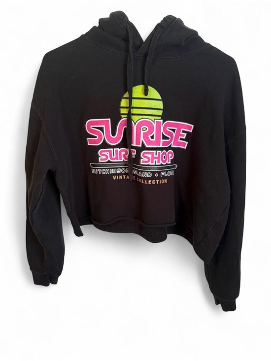 Lane Seven Tops - Sunrise Surf Shop Black Cropped Hoodie with Neon Logo